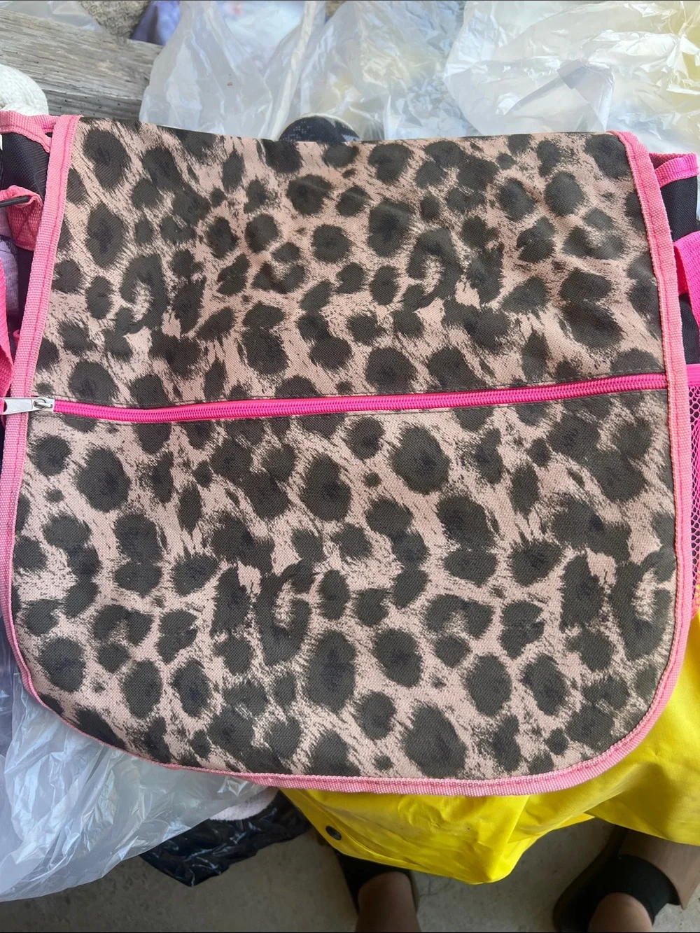 Kids Leopard Print Carry Bag with Pink Trim